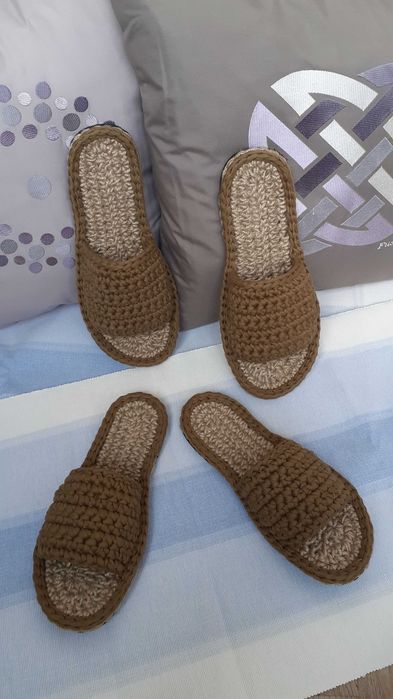 Вязані тапочки з джуту та трикотажу на ЕВА підошві в наявності.