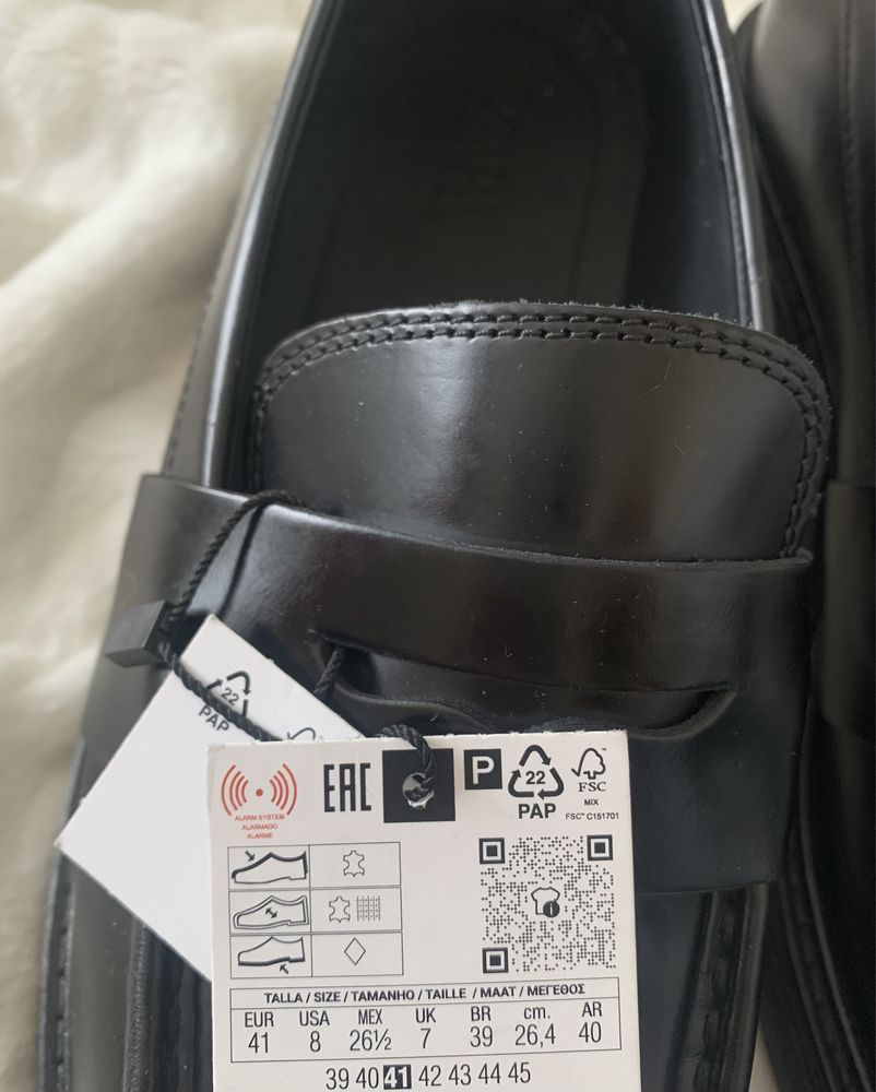 Zara męskie skórzane mokasyny z poprzecznym paskiem (rozmiar 41)