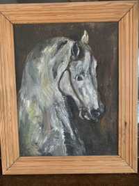 Obraz olejny koń siwek