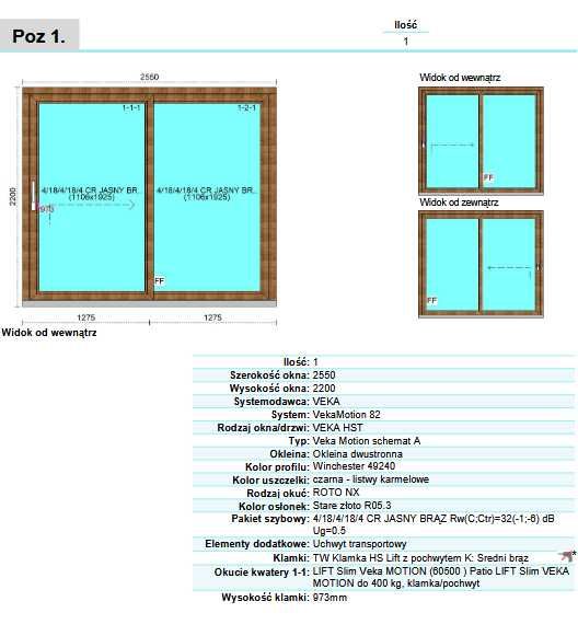 Nowe drzwi tarasowe HST VEKA82 2550x2200 kol. winchester