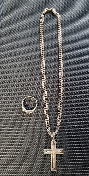 Срібний чоловічий ланцюжок хрестик печатка набір