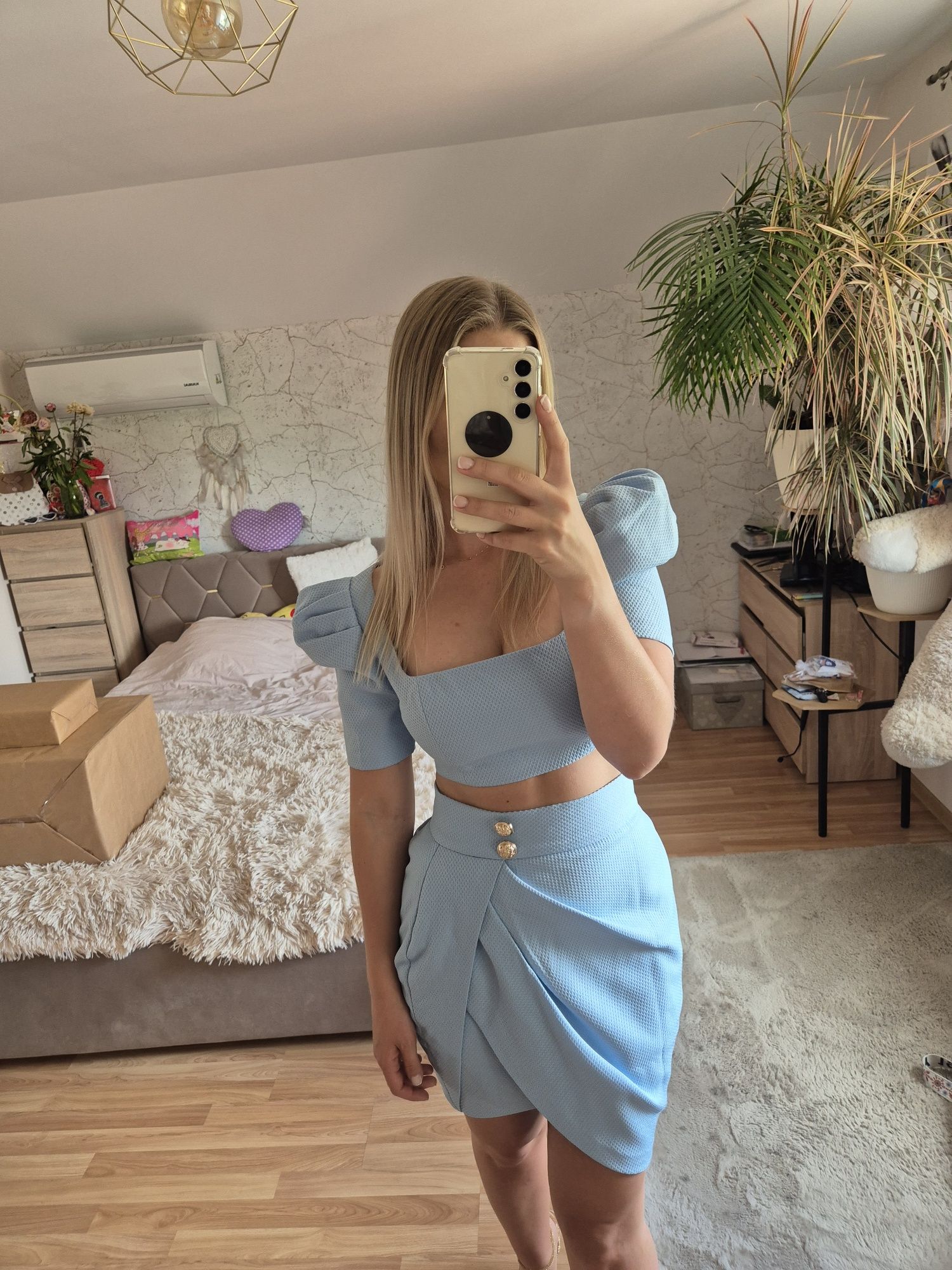Komplet dwuczęściowy elegancki damski rozmiar S niebieski