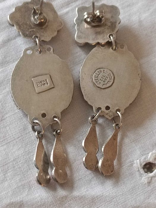 Серьги шикарные. Натуральные аметисты,бирюза ,кораллы. Антик.Мексика