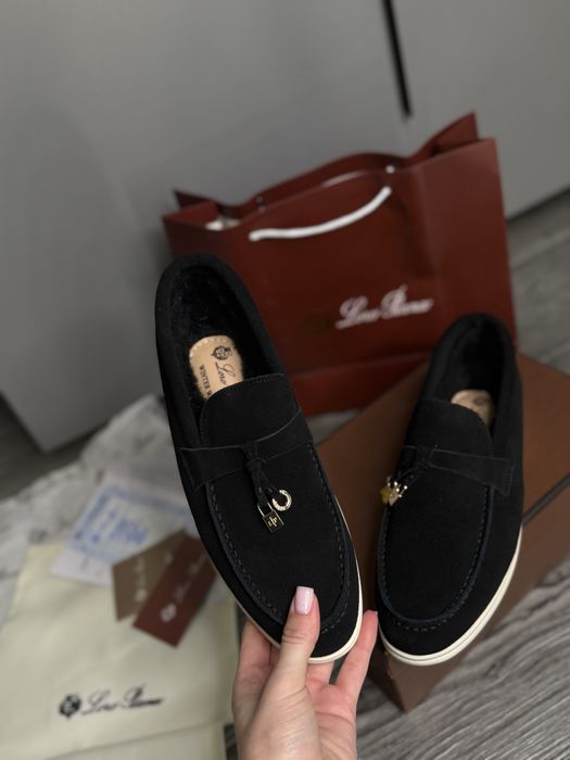 Лоферы теплые черные лоро пиана lp loro piana с мехом зимние кеды