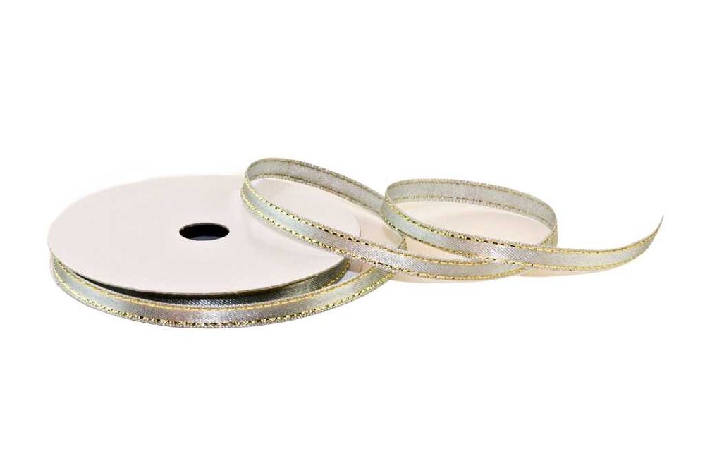 Wstążka satynowa ze złotą nitką 0,6cm/11yd SREBRNA