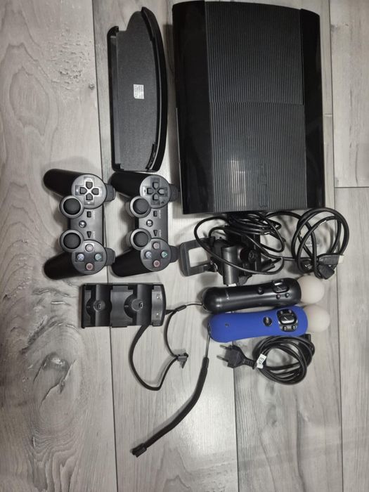 PS3 Super Slim zestaw  4 pady, Move, PS Eye, Minecraft, Uncharted