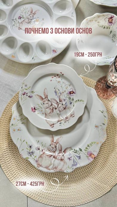 Великодній Посуд Тарілка Кружка Із Зайчиком Підставка Під Яєчка Паска