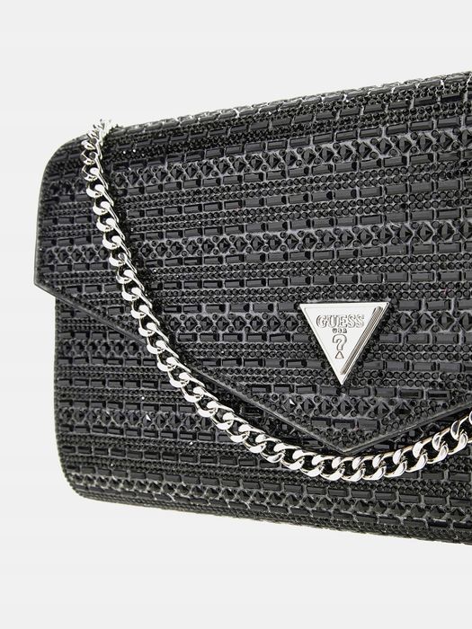 Guess Torebka Kopertówka Czarna Koraliki Diamencki Zdobiona Dofy T544