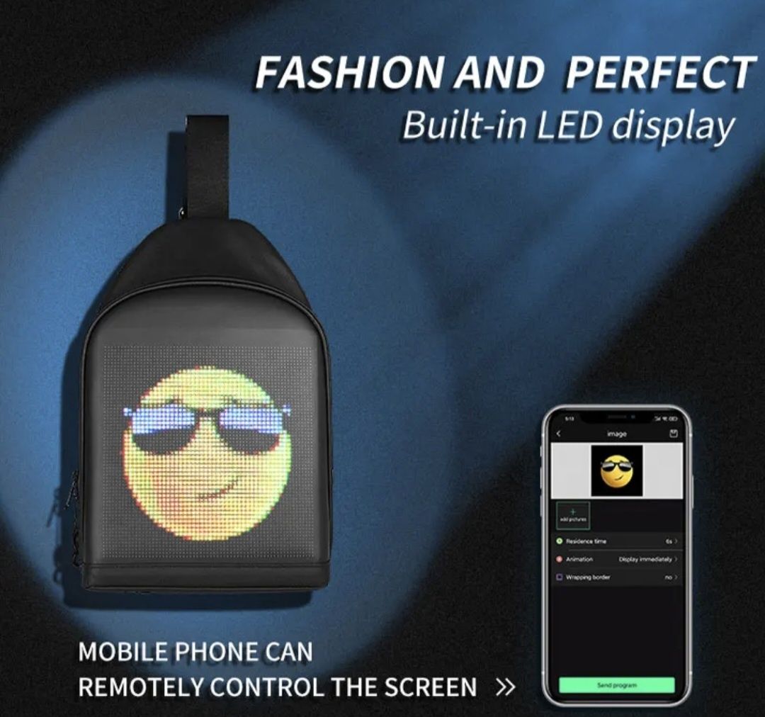Plecak torba na ramie z ekranem LED Bluetooth Animacje