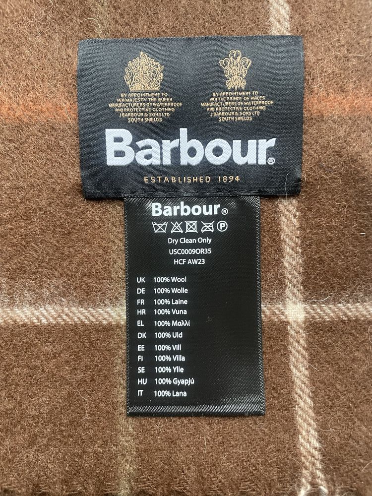Nowy szalik Barbour warm ginger tartan 100% wełna owcza