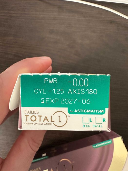 2 упаковки лінз Dailies TOTAL 1 for Astigmatism CYL -1.25 та CYL -1.75