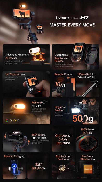 Hohem iSteady М7 стабілізатор з Ai Face Tracking, 3-Axis Phone Gimbal