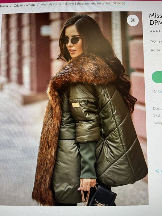 Kurtka khaki Miss City z dużym kołnierzem z eko futra rozmiar M