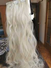 Doczepiane włosy clip in platynowy blond 50 cm 8 tresek