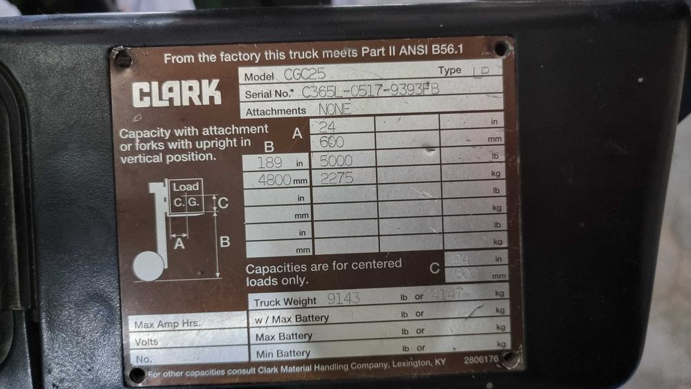 Вилковий навантажувач Clark CGC25 (2.5т), підйом 4.8м + Подовжені вила