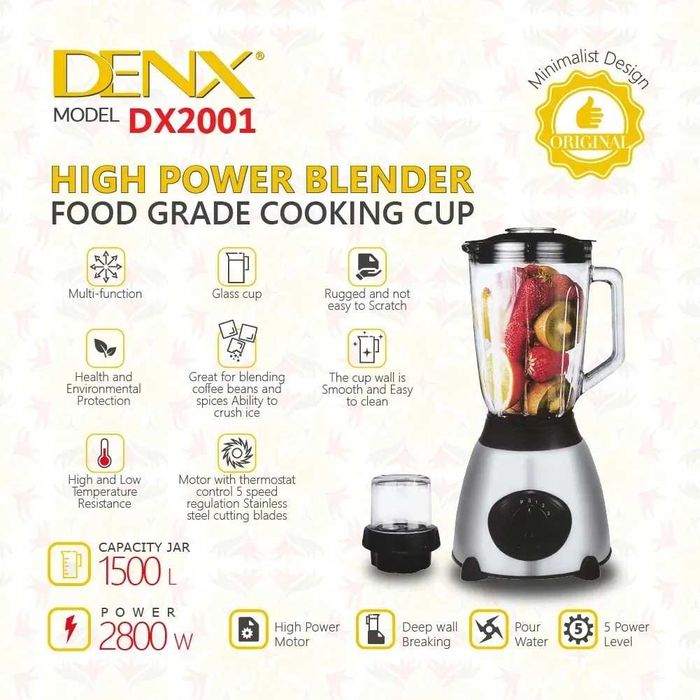 Блендер стаціонарний DENX DX2001 (1,5л) Сталевий блендер
