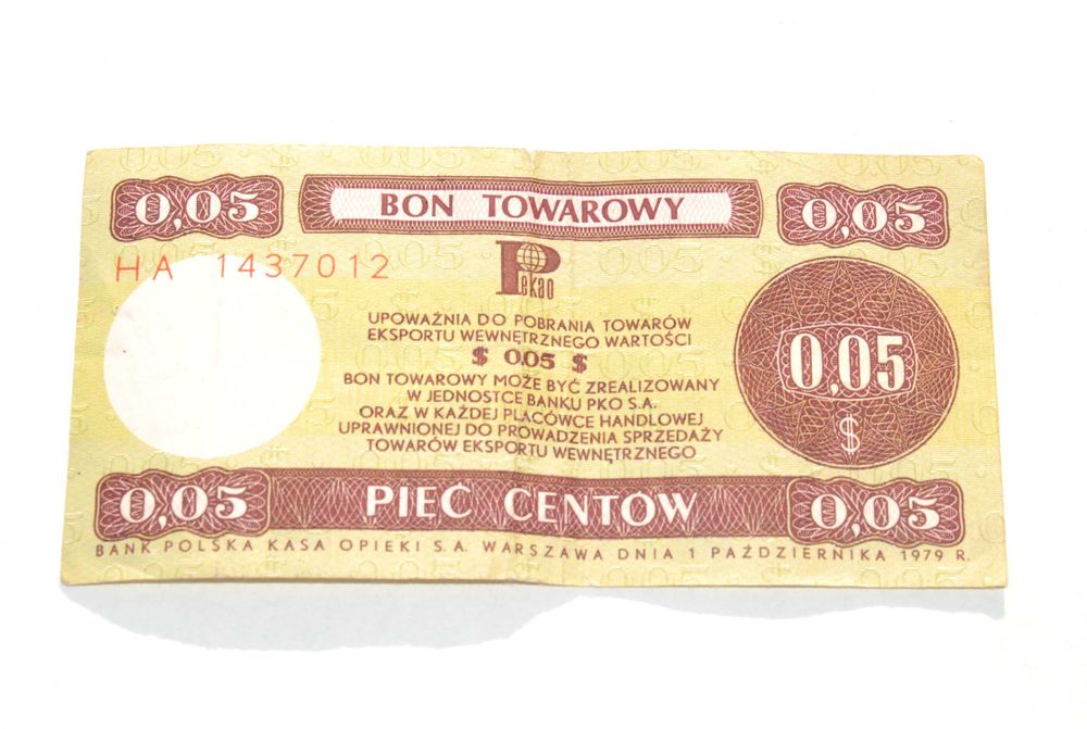 Stary Bon Towarowy Pko 5 centów Pewex 1979 antyk