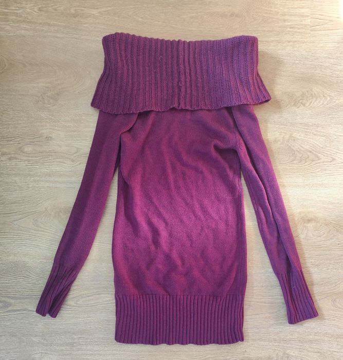 Sweter H&M tunika XS fiolet cudna golf