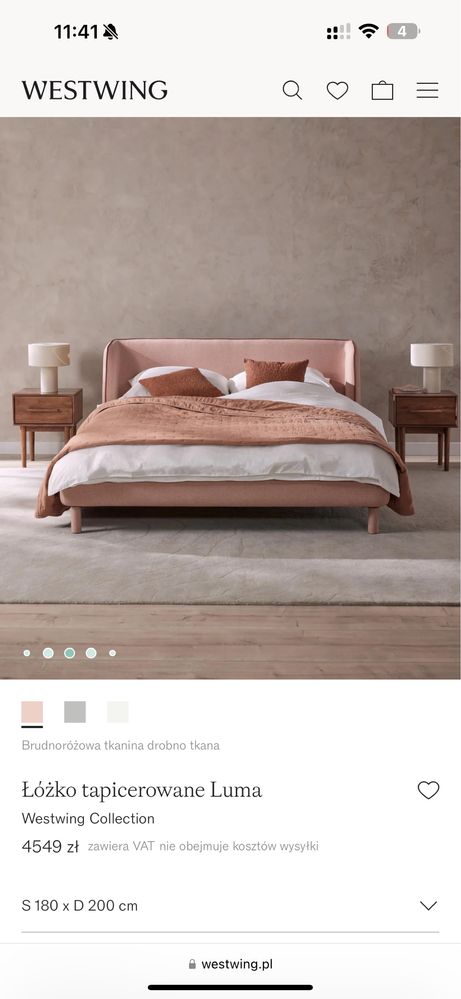 Westwing stylowe tapicerowane Łoże małżeńskie 180x200 Wrocław nowe