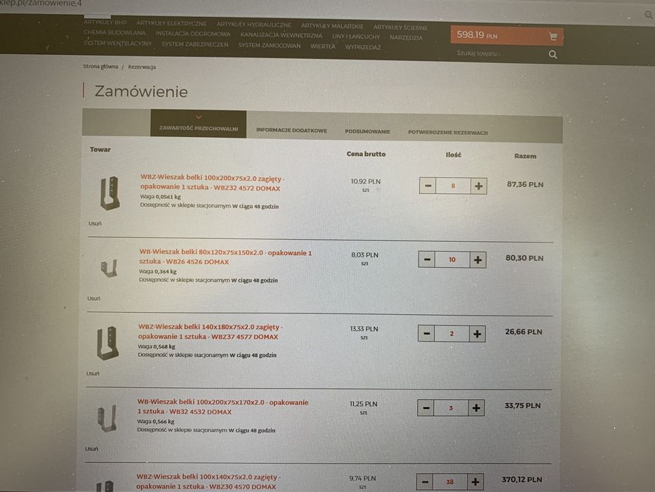 Wieszak belki wspornik Domax WBZ WB