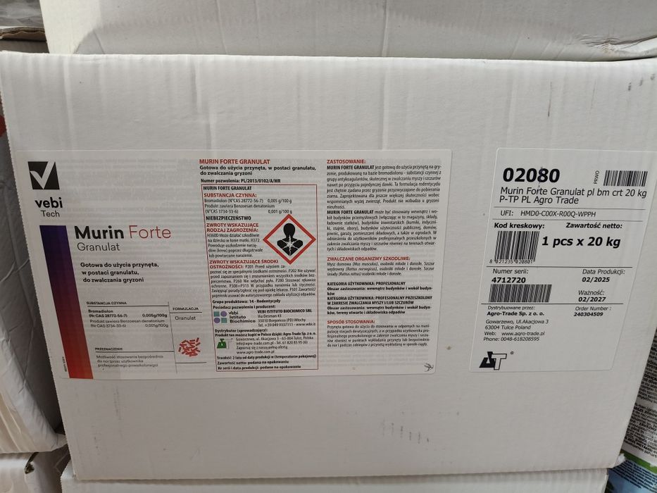 Murin Forte Granulat. Trutka na gryzonie, karton 20kg.