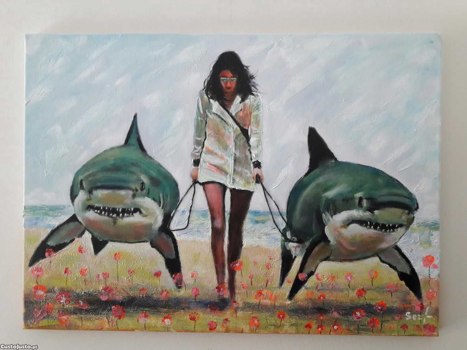 Surrealismo *Em uma caminhada* técnica mista tela 70x50cm