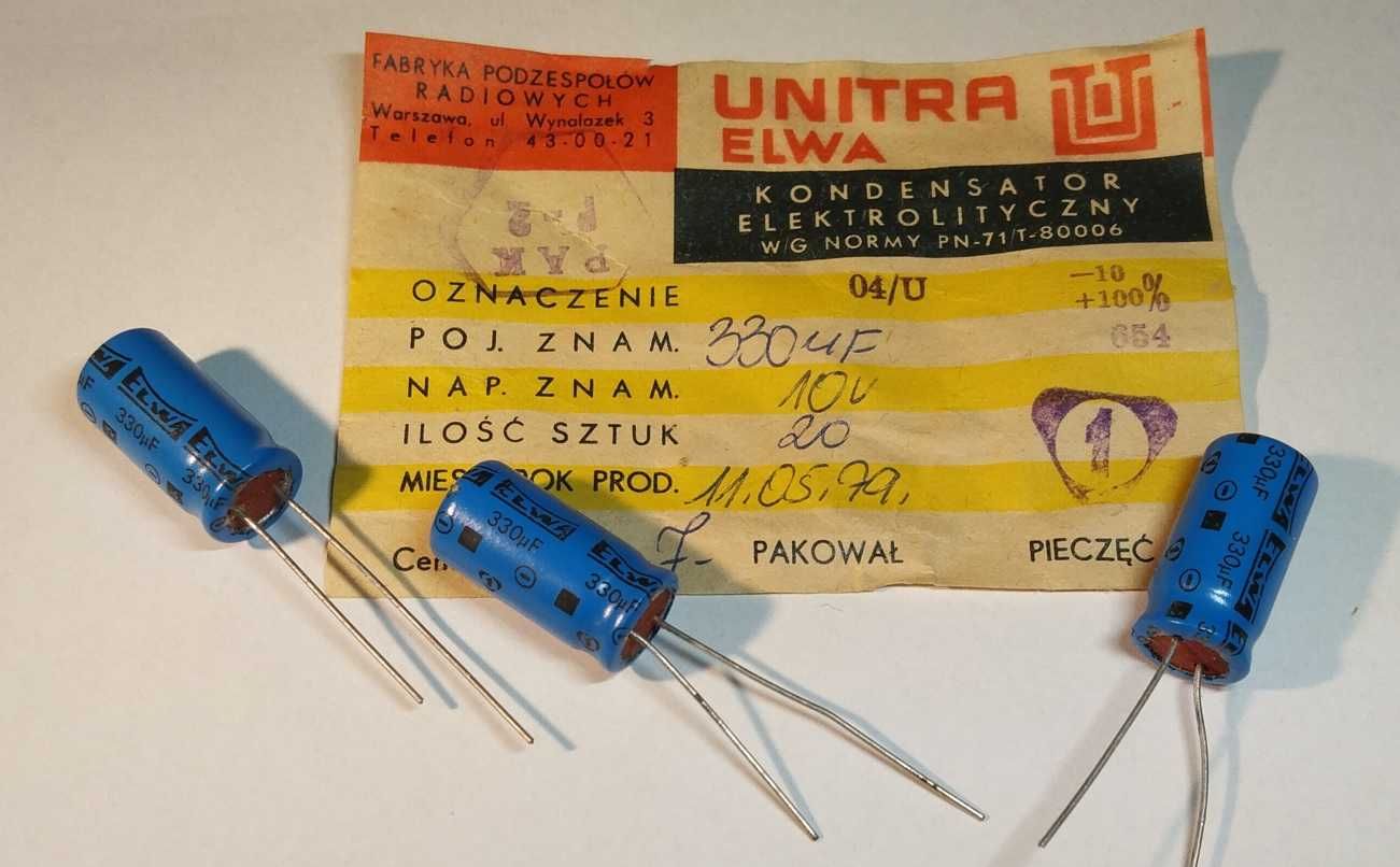 Kondensator 330uF 10V 04/U Unitra ELWA _5 szt.