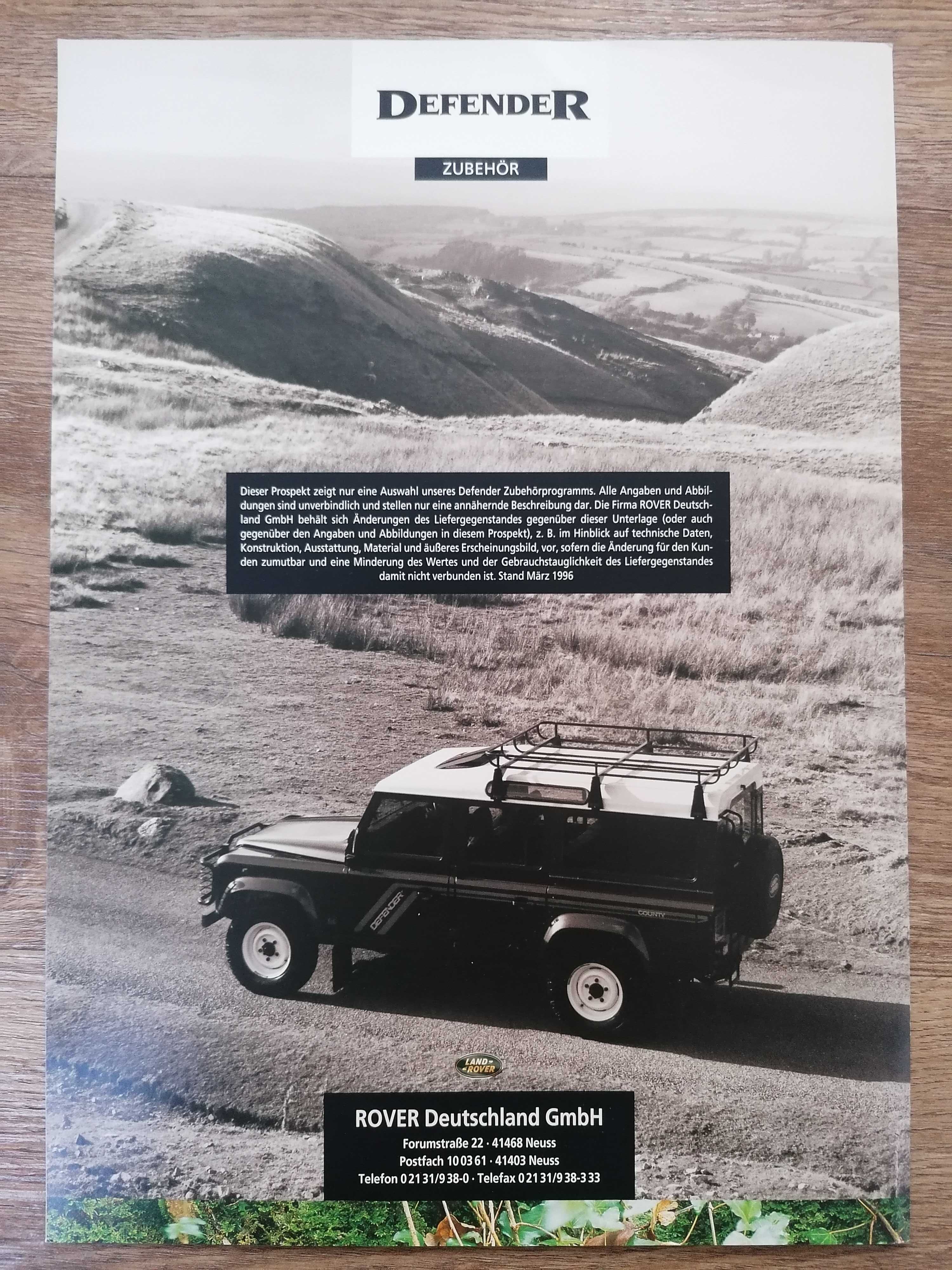 Prospekt Land Rover Defender wyposażenie dodatkowe.