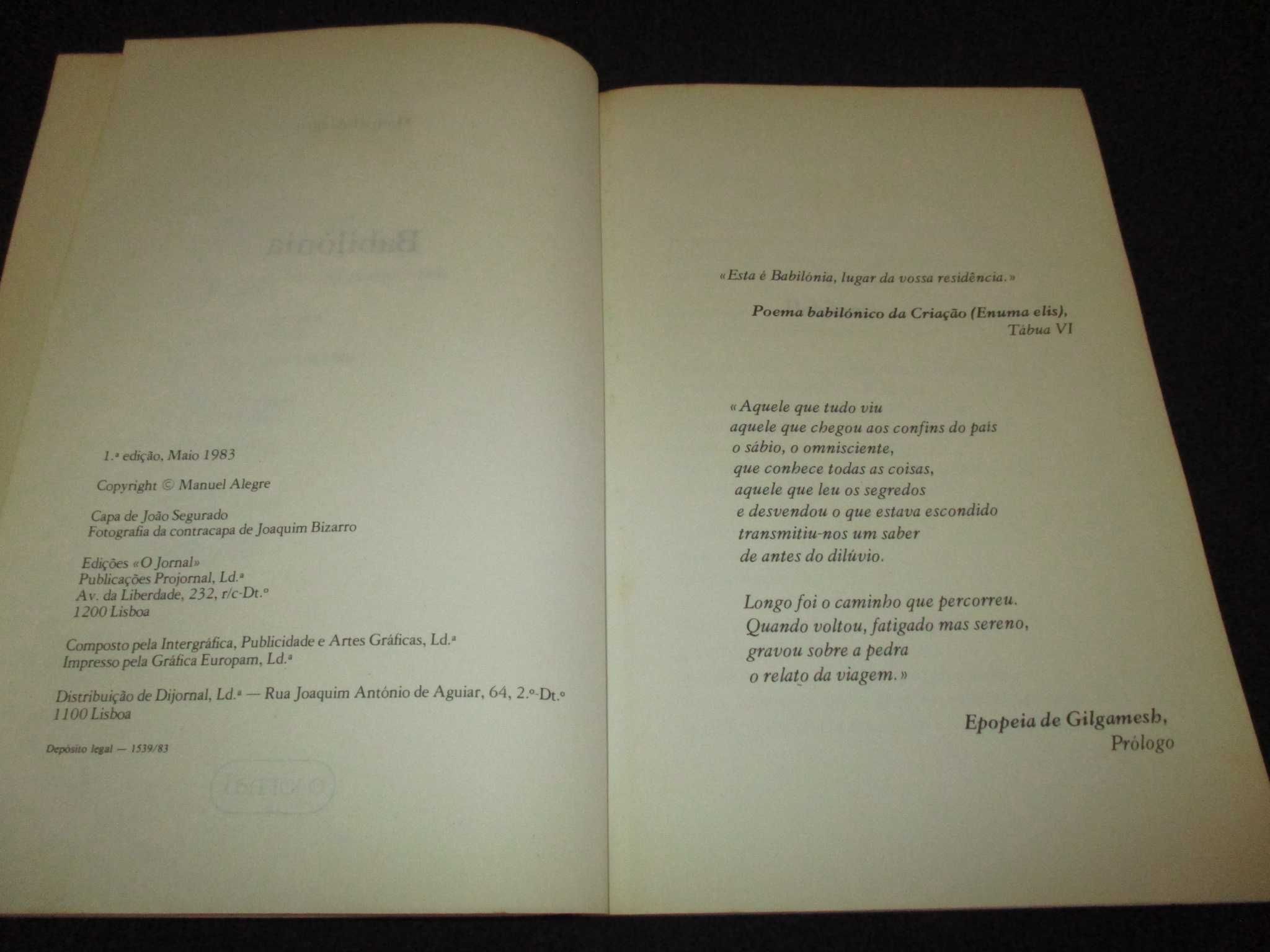 Livro Babilónia Manuel Alegre 1ª edição