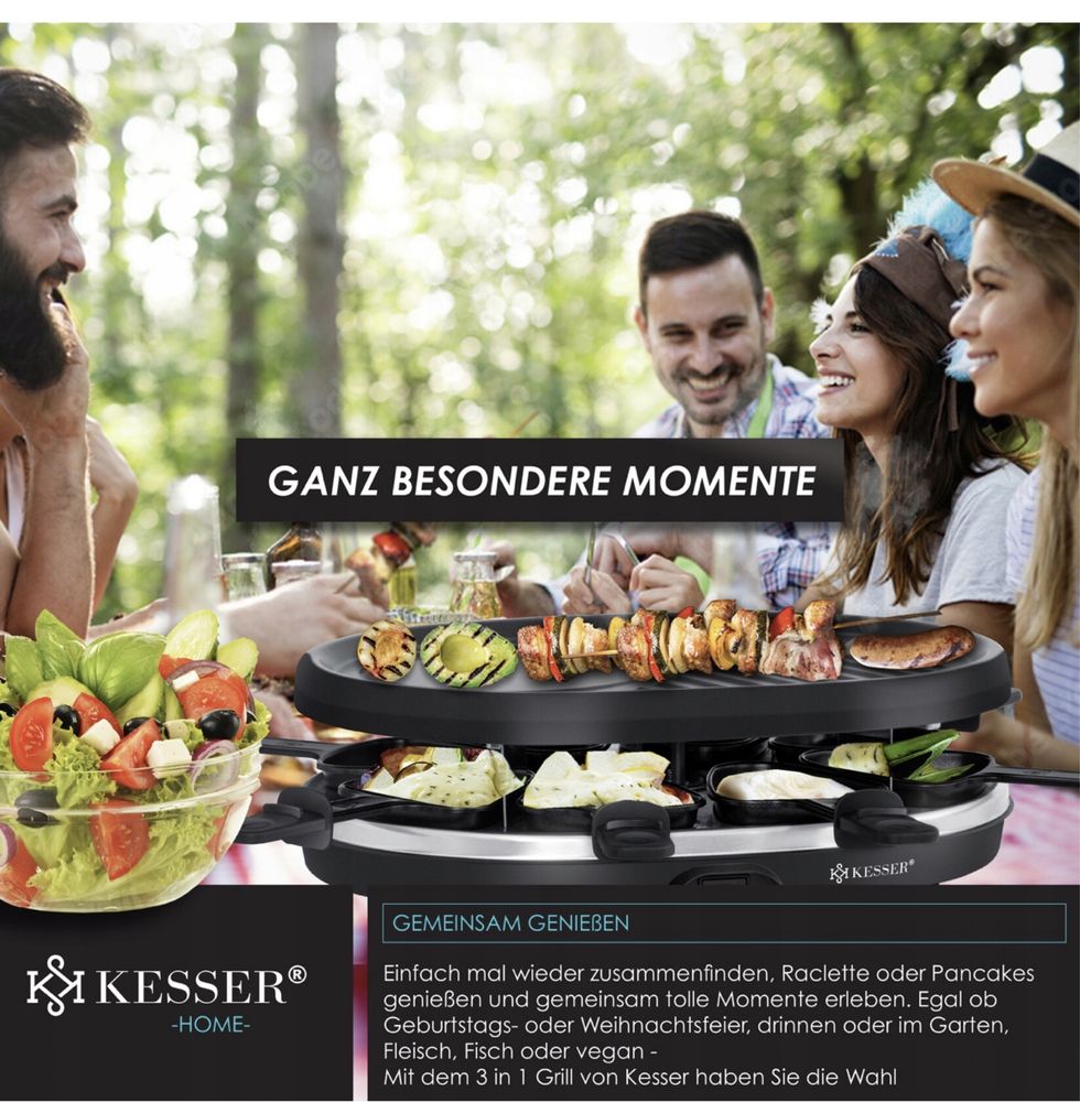 Grill Elektryczny Raclette KESSER 900 W na 8 osób Płyta Kamienna
