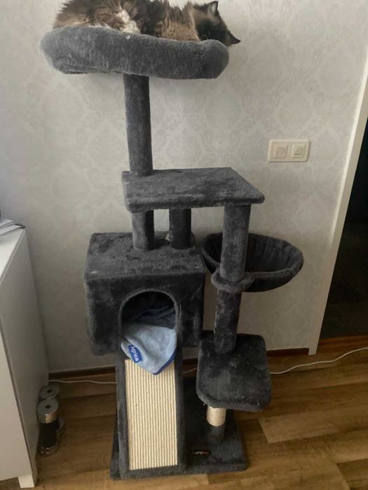Drapak, Drzewko dla kota, 135 cm NOWY, wielopoziomowy Ciemnoszary