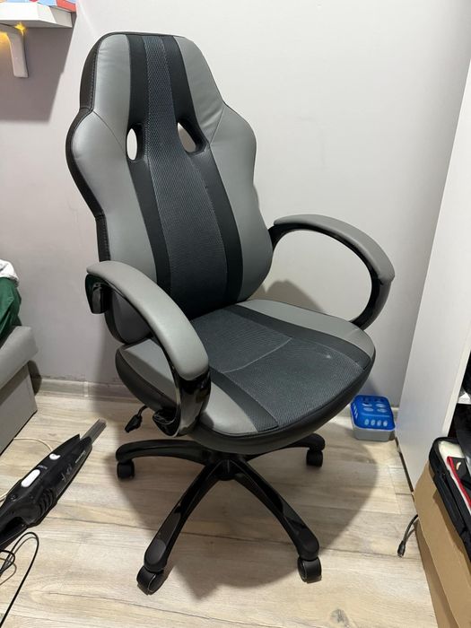 Fotel BIUROWY gamingowy obrotowy  ekoskóra szary/czarny