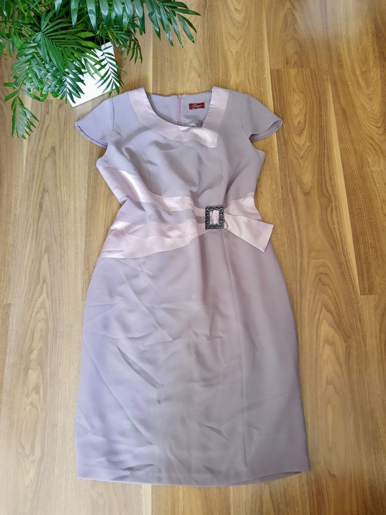 Elegancka fioletowa liliowa sukienka 46-48 duży rozmiar ołówkowa