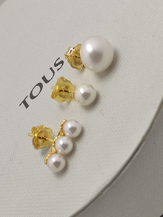 Komplet 3 kolczyków z perłami Tous żółte srebro vermeil 925
