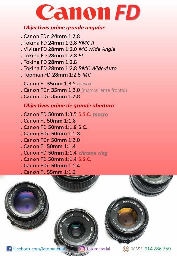 Canon FD 28mm / 35mm / 50mm / 135mm (100% funcionais)