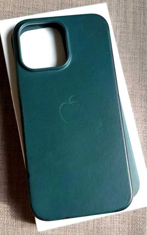 Skórzane ciemnozielone etui iPhone 14 Pro Max Leather Case MagSafe