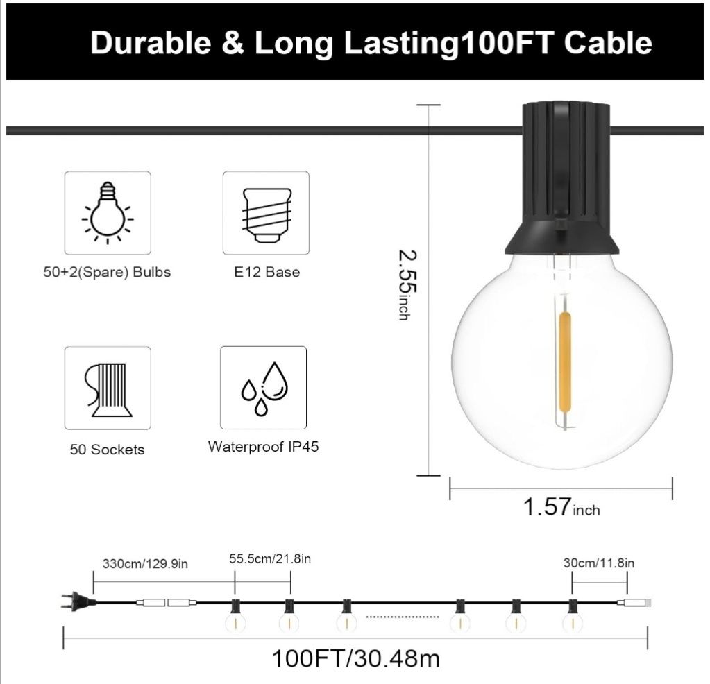 Girlanda świetlna, zewnętrzna 30 m 50 żarówek ip45