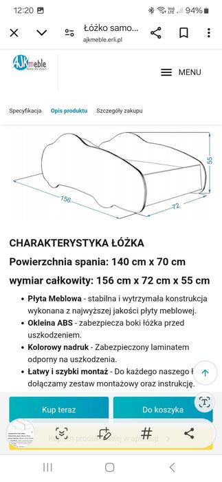 Łóżko w kształcie samochodu