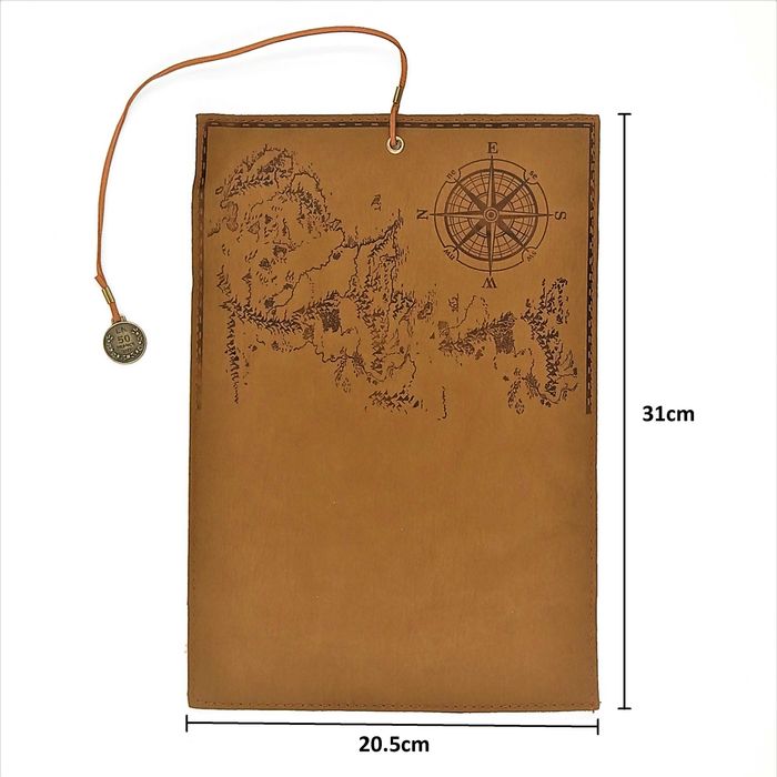 Piórnik szkolny zwijany skórzany mapa skarbów brąz mat..