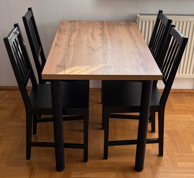 Stół Modo wotan/czarny 120x70 + 4 krzesła Stefan IKEA brązowoczarne