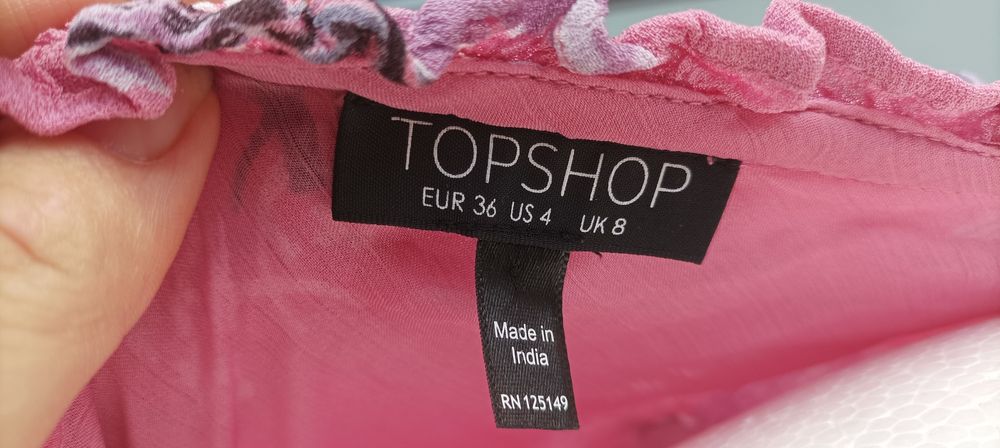 Sukienka różowa w kwiaty na jedno ramię z paskiem r. 36/S Top Shop
