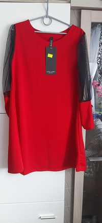 Nowa Czerwona sukienka z rekawem siatka do 105 w biuście