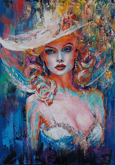 Abstrakcja dziewczyna 70x100 lady Portret duży obraz malowany