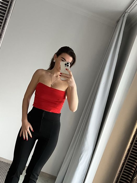 Сатиновий червоний топ корсет zara з кісточками