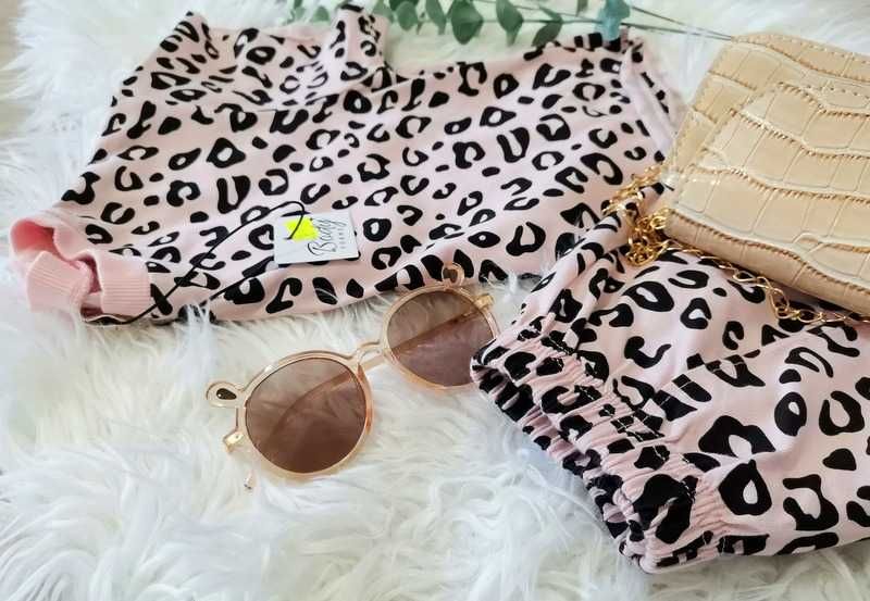 NOWY komplet szorty t-shirt oversize panterka 110cm 116cm 5-6 lat