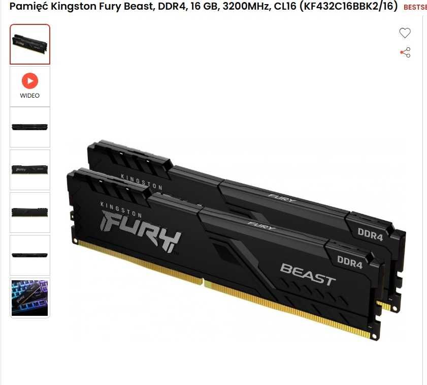 Pamiec RAM DDR4 Kingstone Fury Beast 2 x 8gb