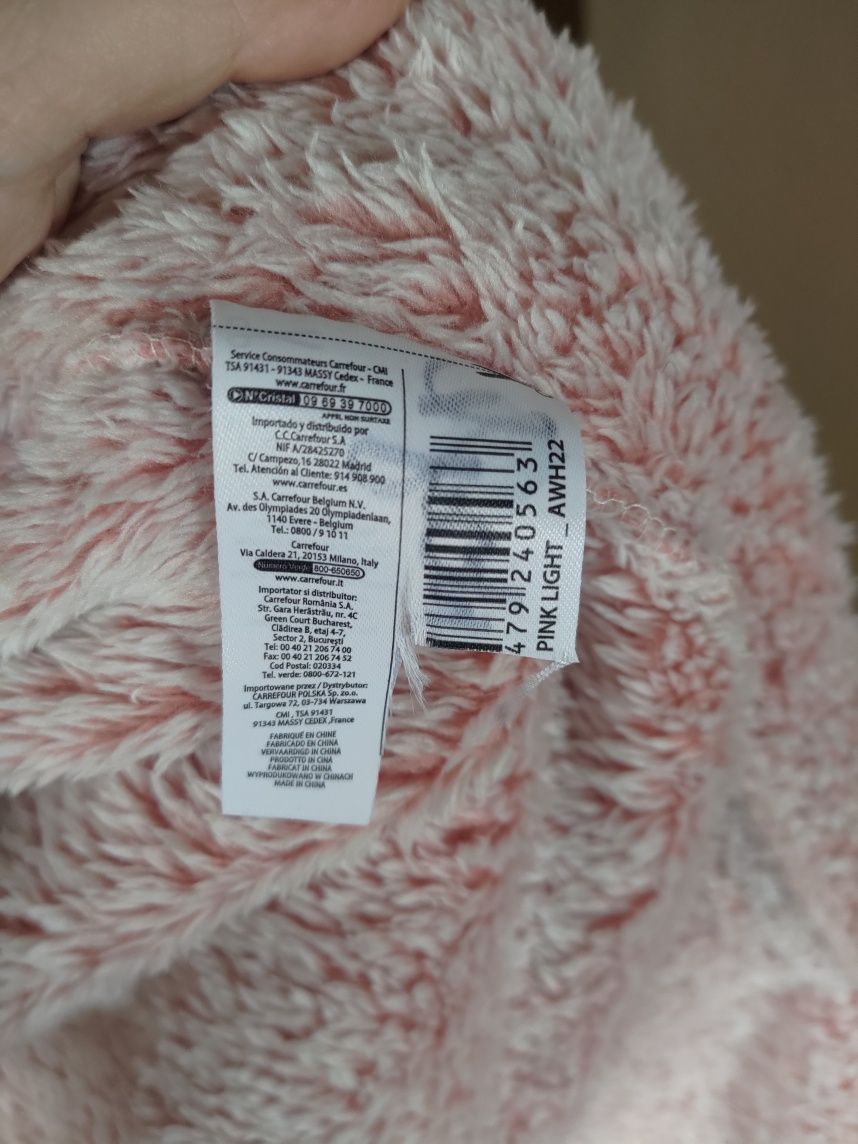 Szlafrok damski S/M ciepły biało-różowy