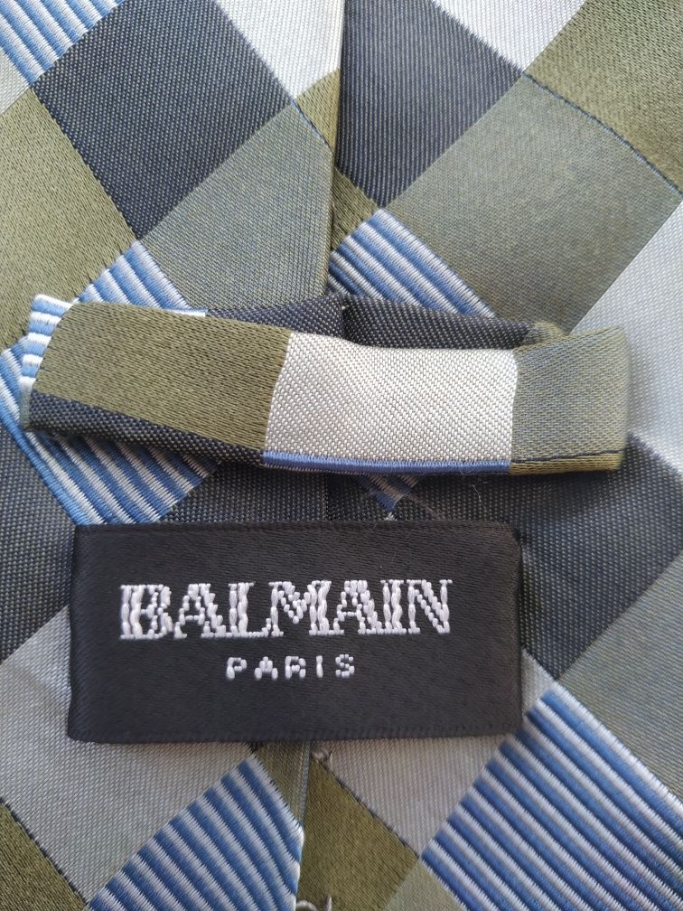 Krawat męski, Balmain Paris, silk, jedwab, zieleń, wzory