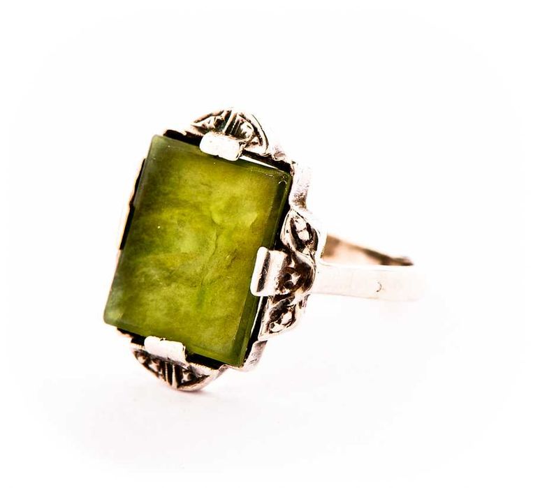Stary Niemiecki Srebrny Pierścionek - Nefryt - 5,45g - WEGAR - Kraków