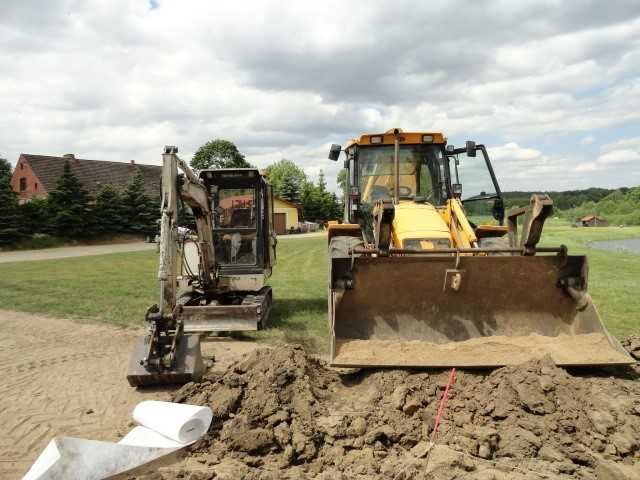 Usługi koparko ładowarka JCB 4CX izolacje drenarka kostka brukowa.